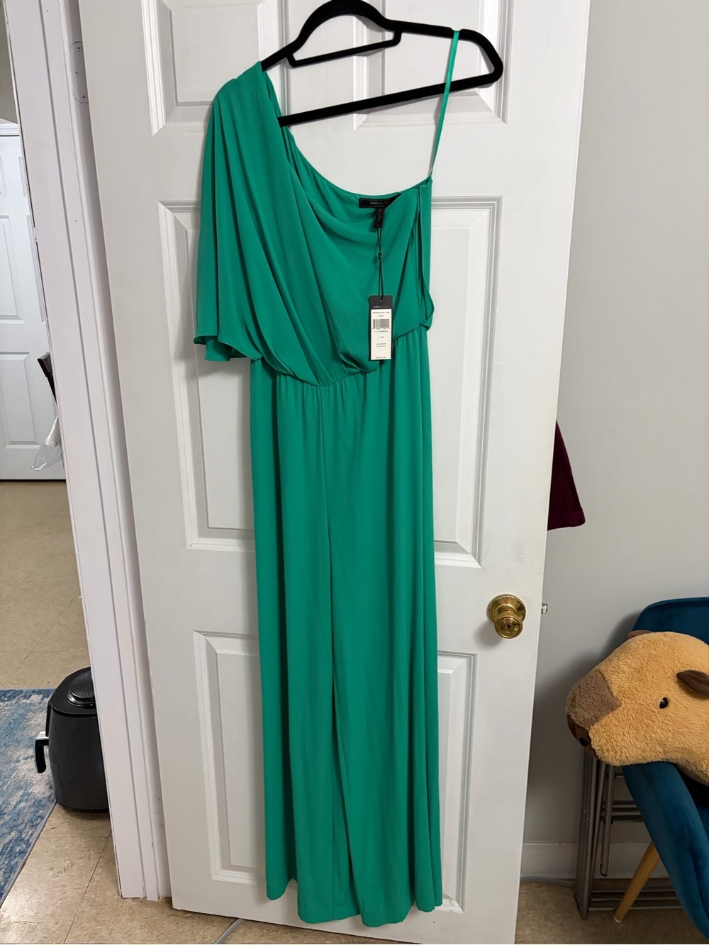 BCBGMaxAzria Teal One-Shoulder Jumpsuit